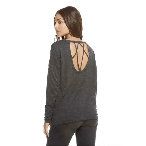 Chaser Relaxed Long Sleeve Jersey Top Medium Navy Blue Criss Cross Back Boho NWT - Picture 4 of 6